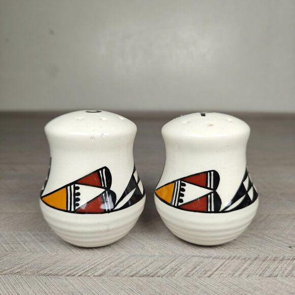 Acoma Pottery Native American Salt & Pepper Shakers Geometric Pattern - Picture 2 of 9